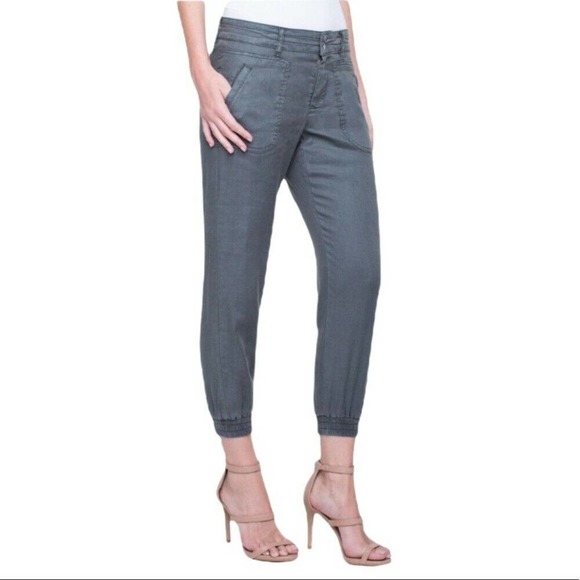 Liverpool Pants - Liverpool Ava Linen Blend Fennel Green Jogger Size 4 Women's Lagenlook Pockets